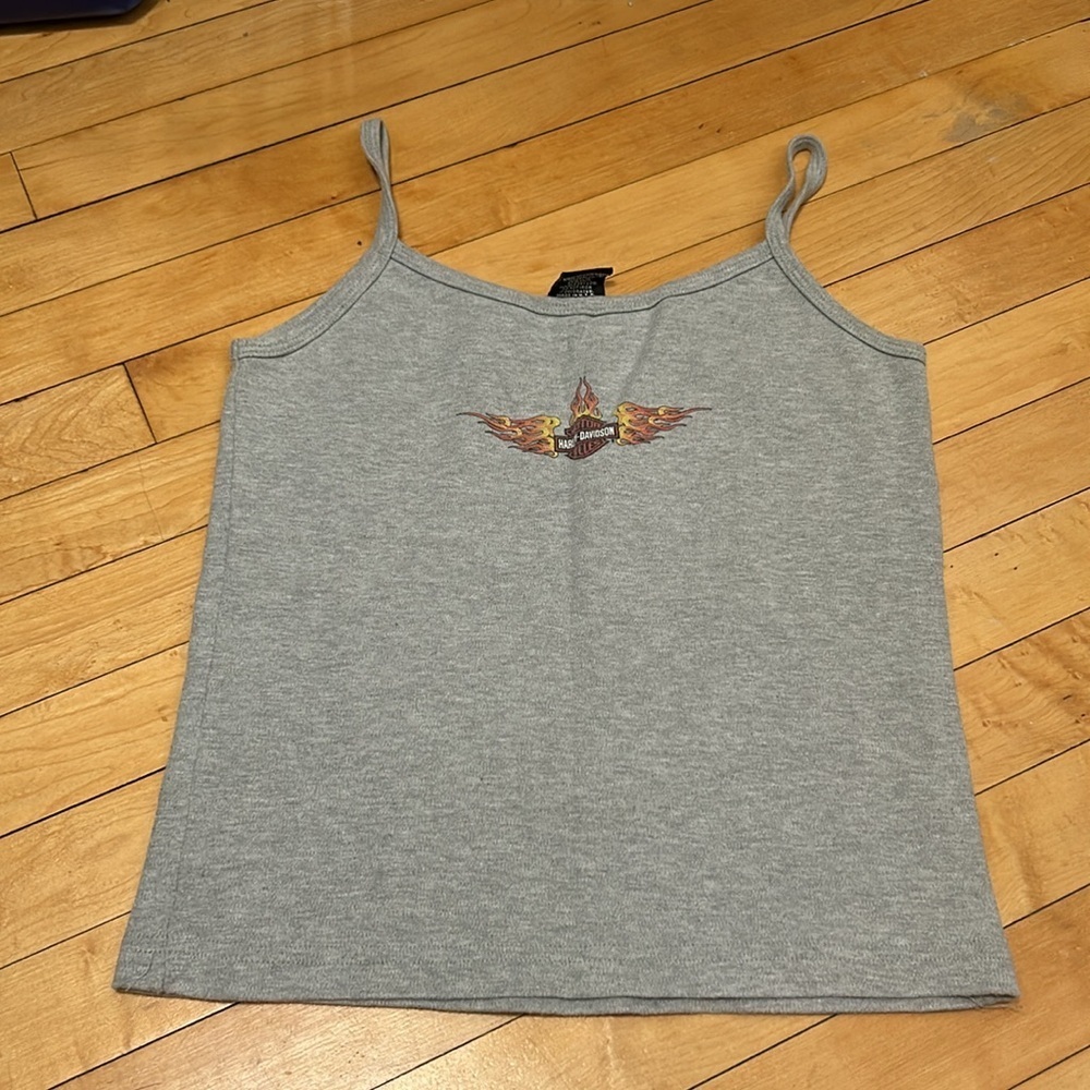 Harley-Davidson Spaghetti Strap Fitted Baby Doll Flame Graphic Tee Size Medium